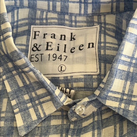 Frank & Eileen 100% linen Blue and White Checkered Shirt - Picture 5 of 7
